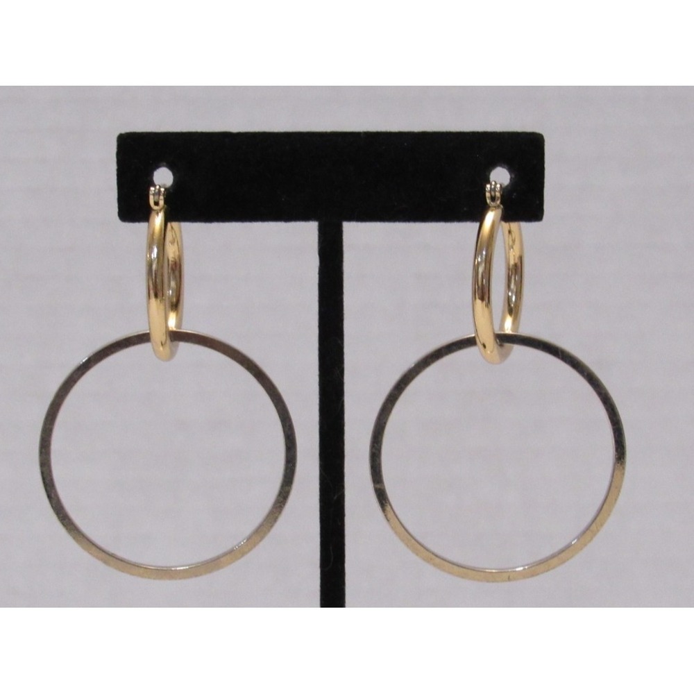 Two‎ Tone Double Hoop Interlocking Earrings Gold Silver Mixed Metal Geometric